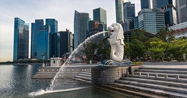Singapore skyline shot with Merlion Fountain